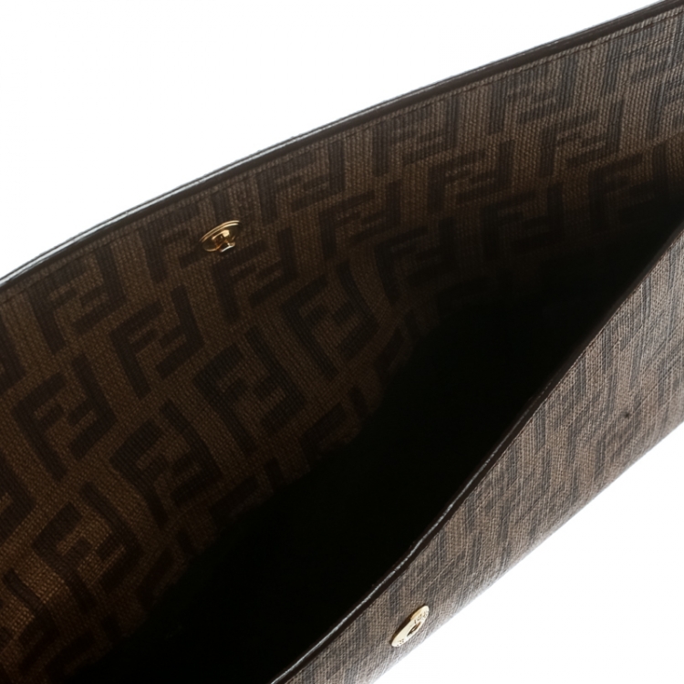 Pre Owned Fendi Brown Zucchino Coated Canvas Forever Continental Wallet