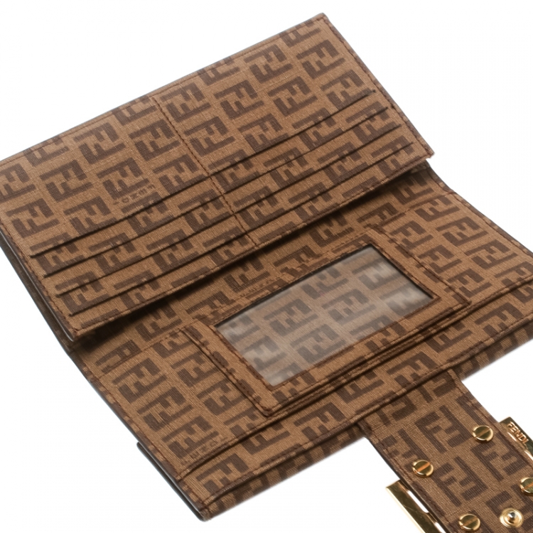 Pre Owned Fendi Brown Zucchino Coated Canvas Forever Continental Wallet