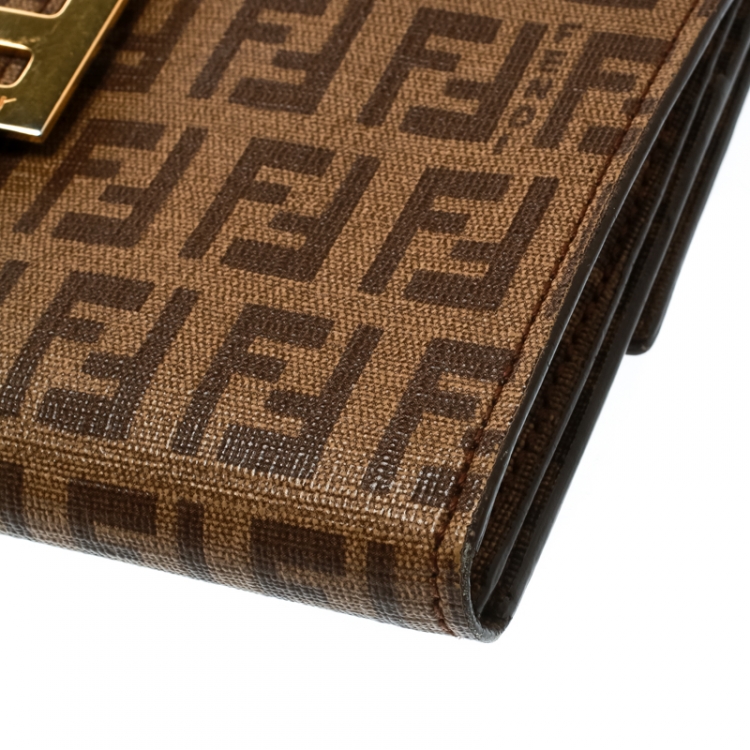 Pre Owned Fendi Brown Zucchino Coated Canvas Forever Continental Wallet