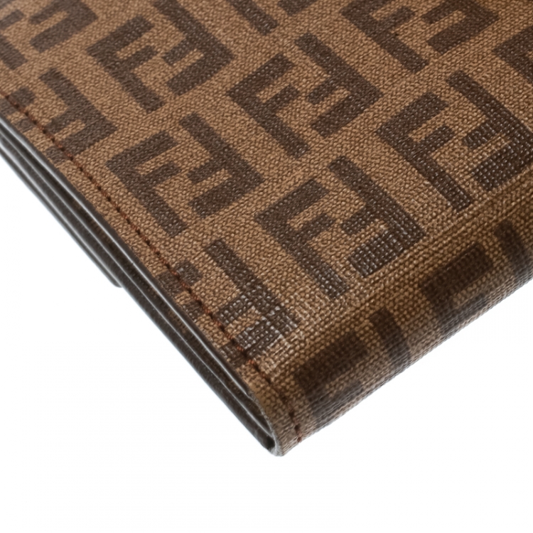 Pre Owned Fendi Brown Zucchino Coated Canvas Forever Continental Wallet