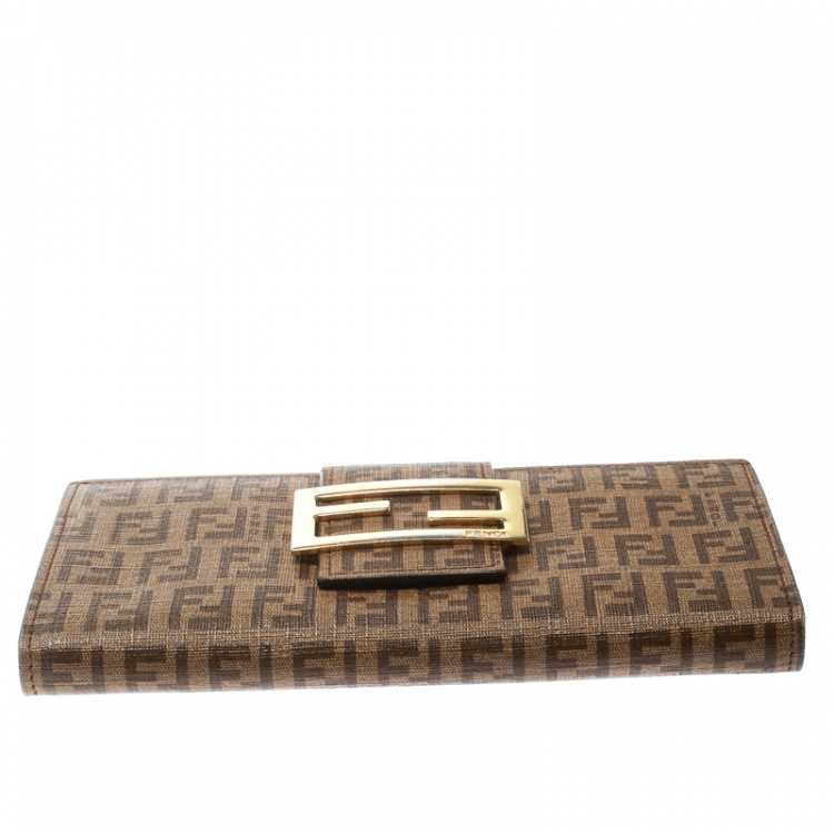 Pre Owned Fendi Brown Zucchino Coated Canvas Forever Continental Wallet