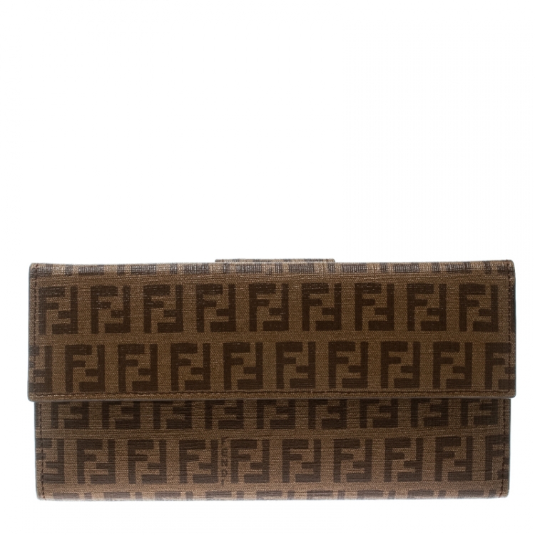 Pre Owned Fendi Brown Zucchino Coated Canvas Forever Continental Wallet