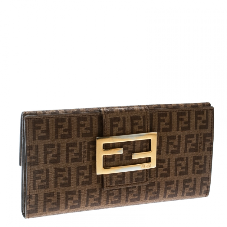 Pre Owned Fendi Brown Zucchino Coated Canvas Forever Continental Wallet