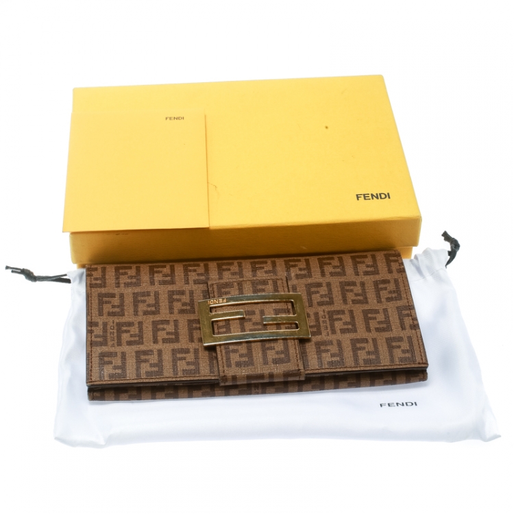 Pre Owned Fendi Brown Zucchino Coated Canvas Forever Continental Wallet