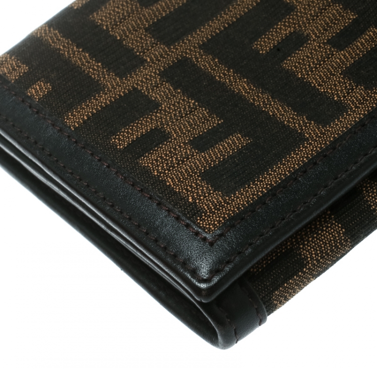 Pre Owned Fendi Tobacco Zucca Canvas Continental Wallet