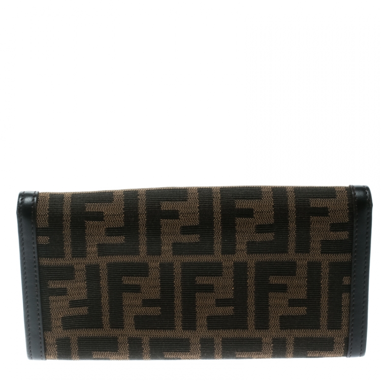 Pre Owned Fendi Tobacco Zucca Canvas Continental Wallet