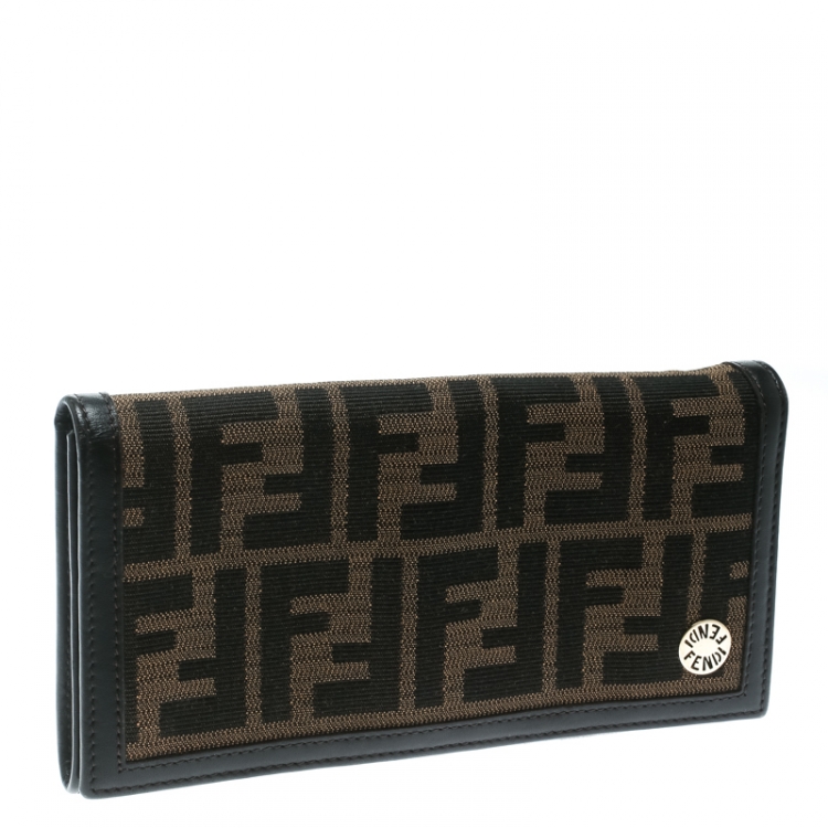 Pre Owned Fendi Tobacco Zucca Canvas Continental Wallet