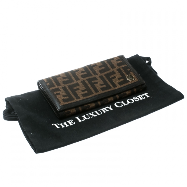 Pre Owned Fendi Tobacco Zucca Canvas Continental Wallet