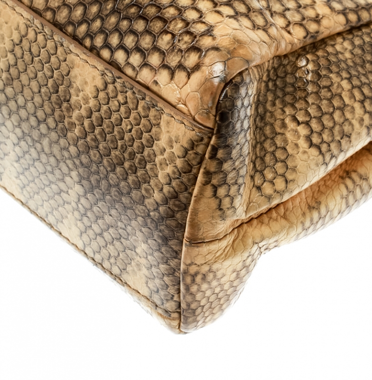 Pre Owned Fendi Beige Python and Python Lining Mini Peekaboo Top Handle Bag