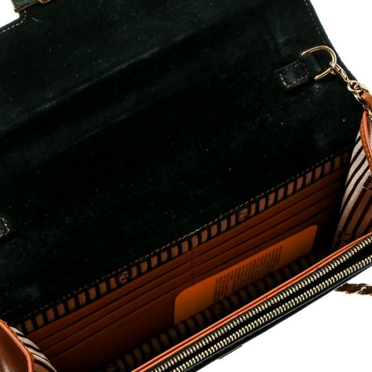 Pre Owned Fendi Black Leather Continental Wallet On Chain