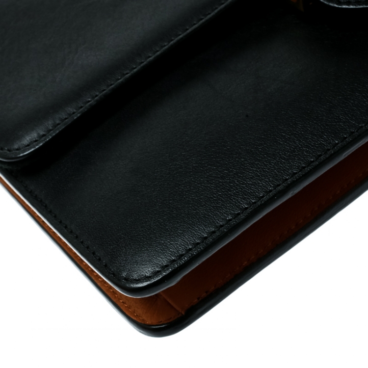 Pre Owned Fendi Black Leather Continental Wallet On Chain