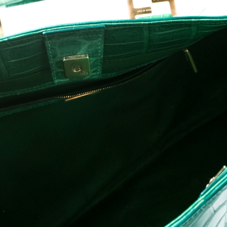 Pre Owned Fendi Green Crocodile Twins Shopper Tote