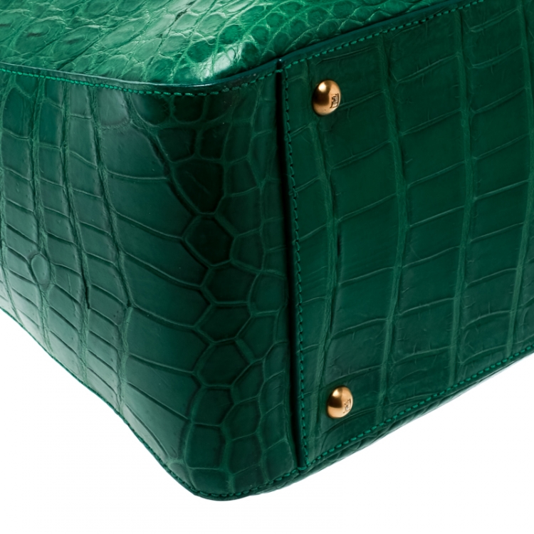 Pre Owned Fendi Green Crocodile Twins Shopper Tote