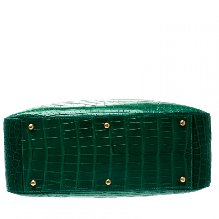 Pre Owned Fendi Green Crocodile Twins Shopper Tote