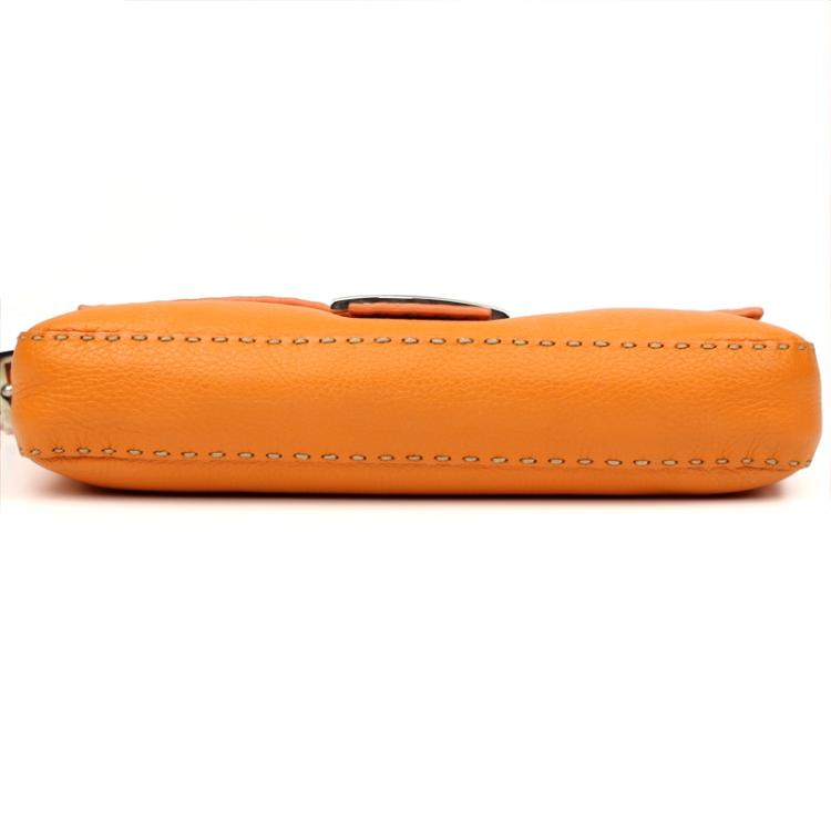 Pre Owned Fendi Orange Selleria Leather Baguette Shoulder Bag