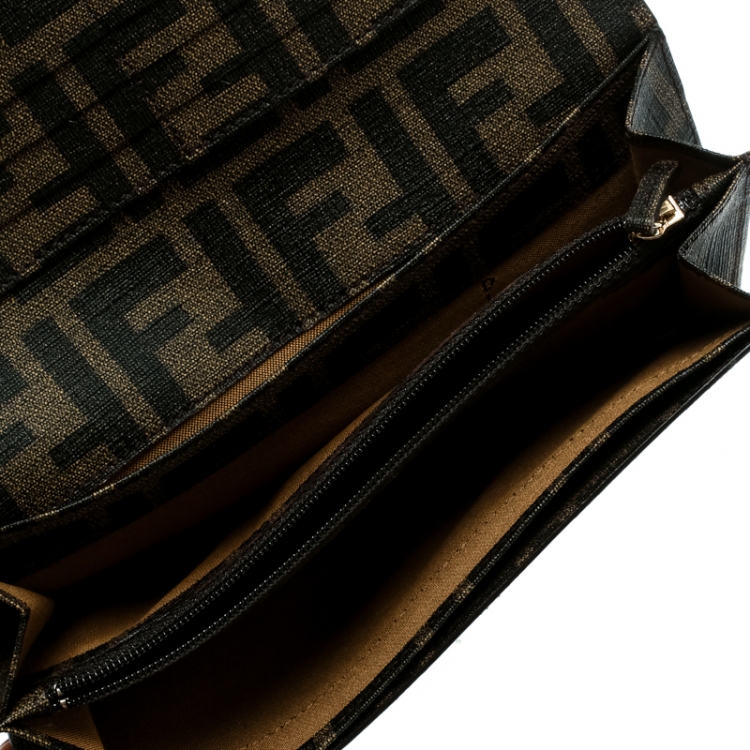Pre Owned Fendi Tobacco Dotted Zucca Canvas Continental Wallet