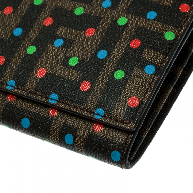 Pre Owned Fendi Tobacco Dotted Zucca Canvas Continental Wallet