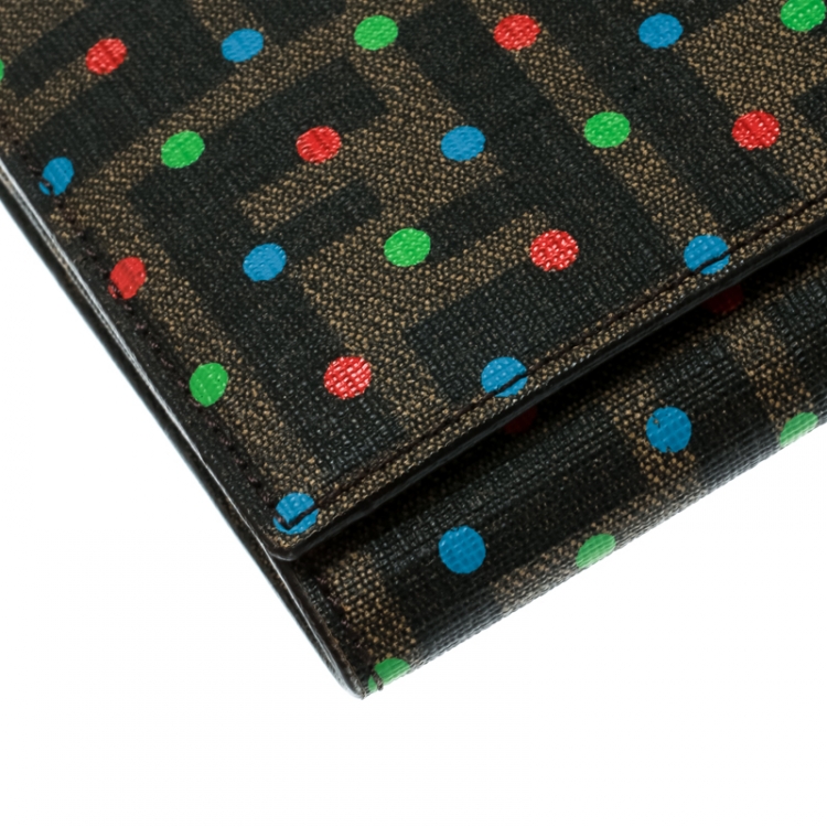 Pre Owned Fendi Tobacco Dotted Zucca Canvas Continental Wallet