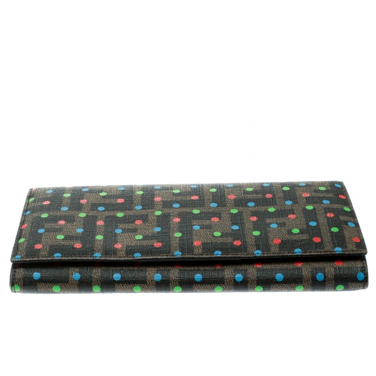 Pre Owned Fendi Tobacco Dotted Zucca Canvas Continental Wallet