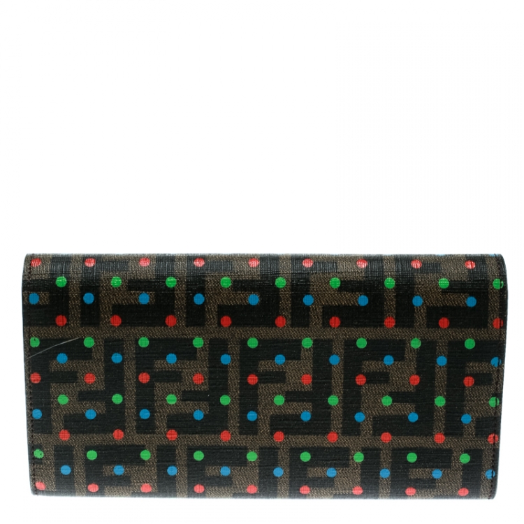 Pre Owned Fendi Tobacco Dotted Zucca Canvas Continental Wallet