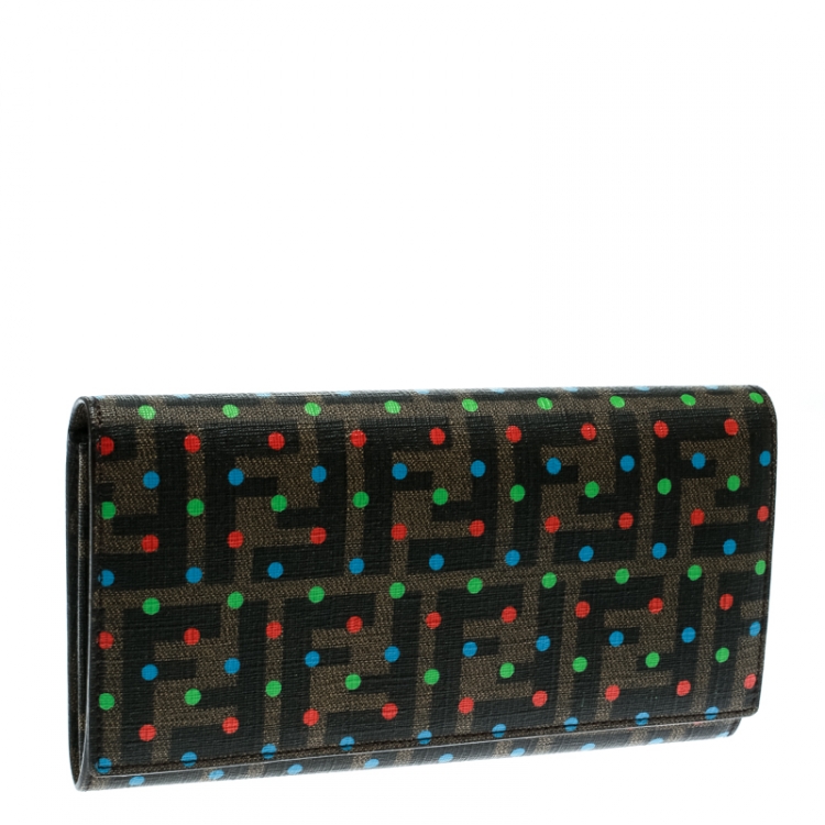 Pre Owned Fendi Tobacco Dotted Zucca Canvas Continental Wallet