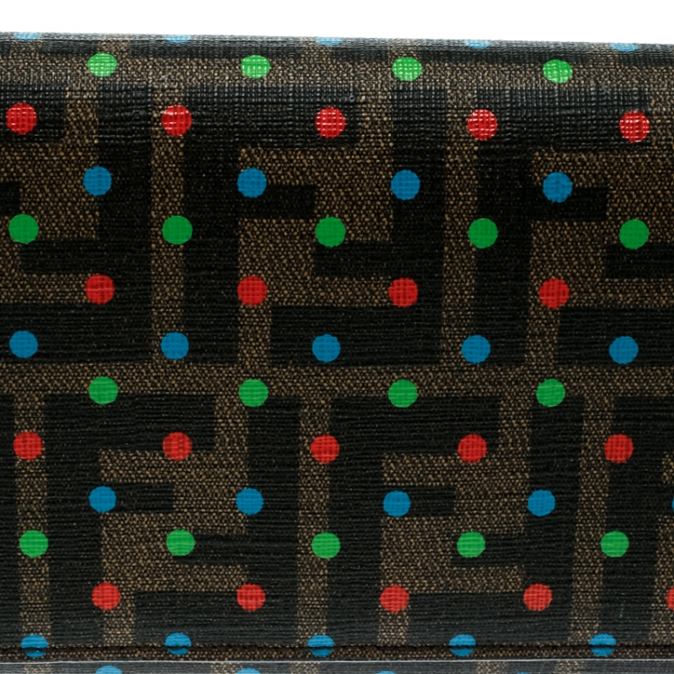 Pre Owned Fendi Tobacco Dotted Zucca Canvas Continental Wallet
