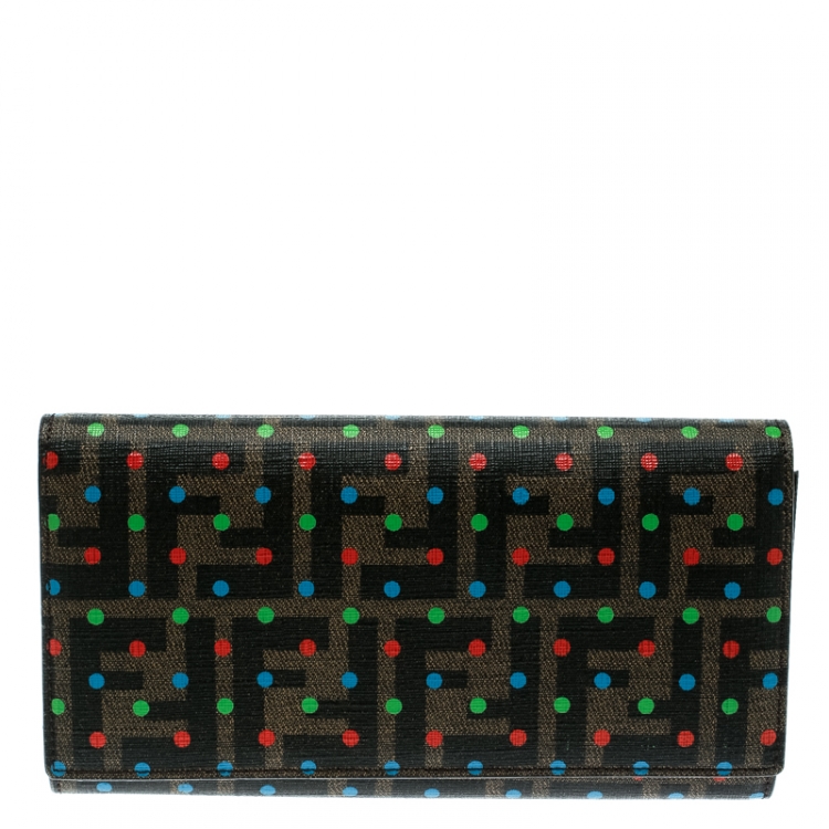 Pre Owned Fendi Tobacco Dotted Zucca Canvas Continental Wallet