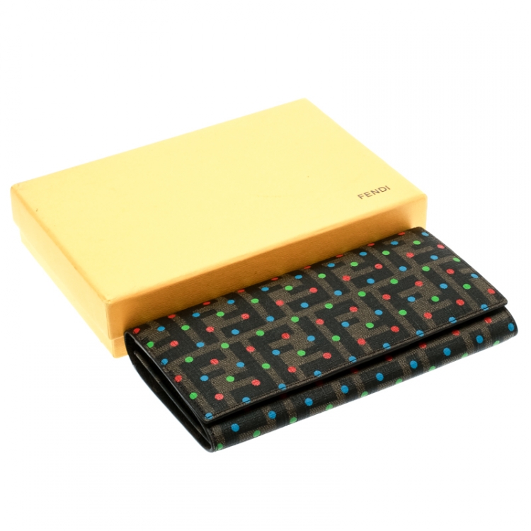 Pre Owned Fendi Tobacco Dotted Zucca Canvas Continental Wallet
