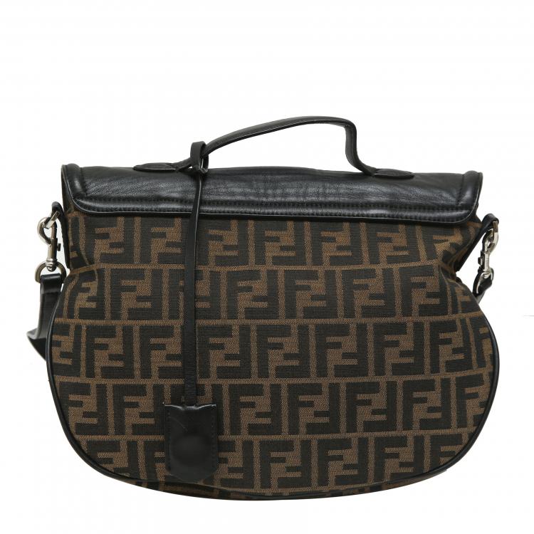Pre Owned Fendi Tobacco/Black Zucca Canvas and Leather Messenger Bag