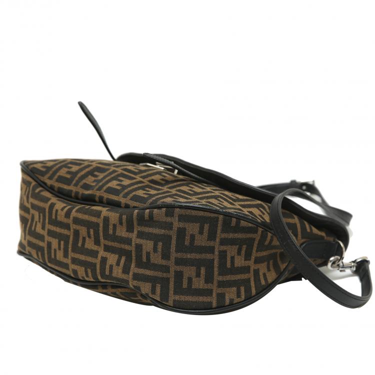 Pre Owned Fendi Tobacco/Black Zucca Canvas and Leather Messenger Bag