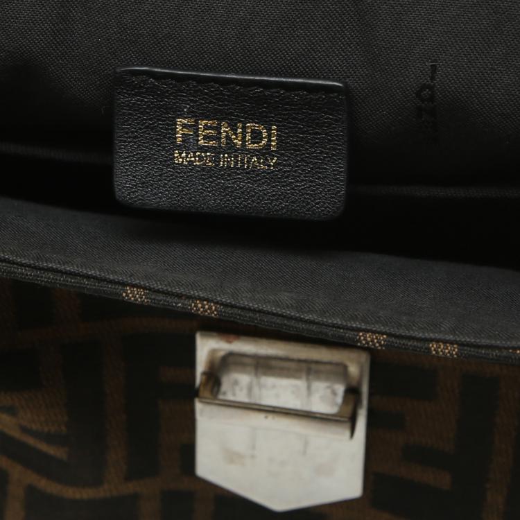 Pre Owned Fendi Tobacco/Black Zucca Canvas and Leather Messenger Bag