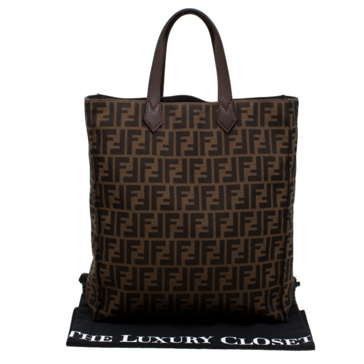 Pre Owned Fendi Brown Zucca Canvas Shopper Tote