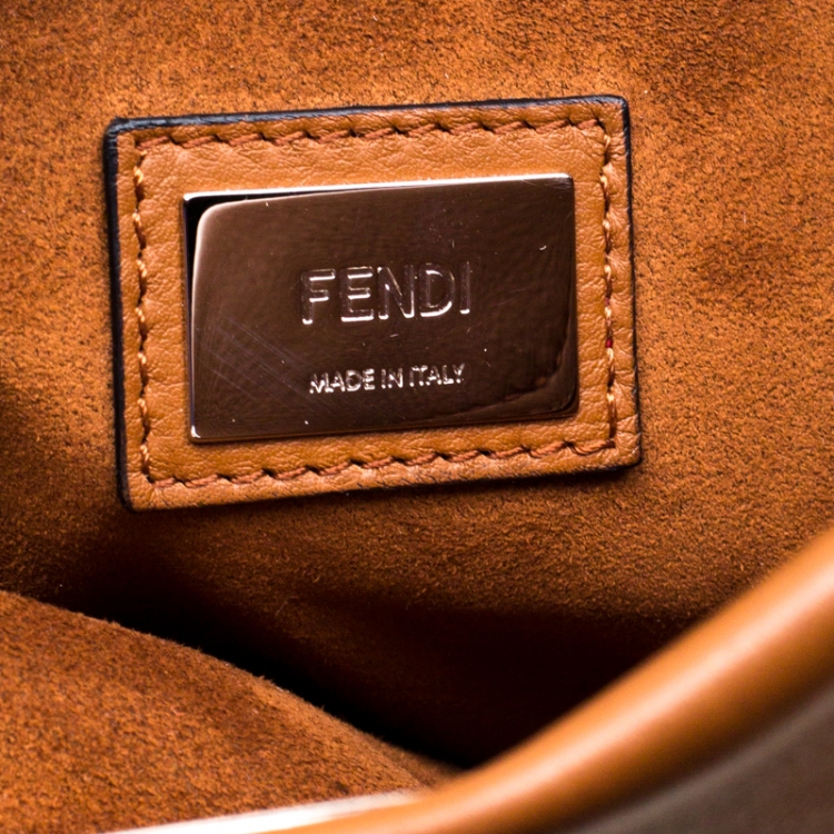 Pre Owned Fendi Brown Leather Large Lace Up Peekaboo Top Handle Bag