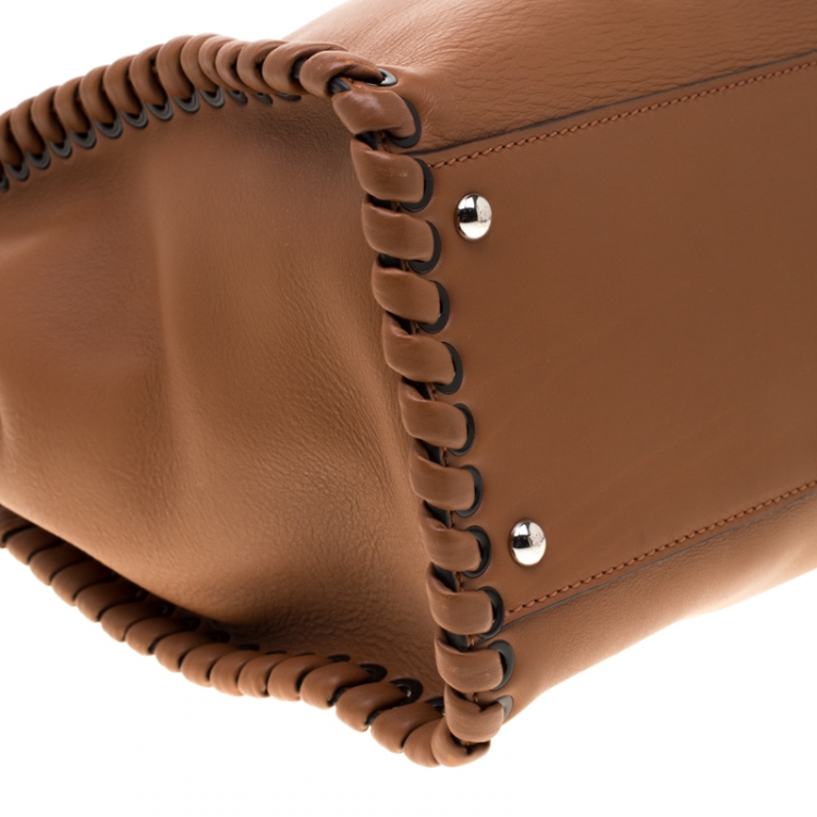 Pre Owned Fendi Brown Leather Large Lace Up Peekaboo Top Handle Bag
