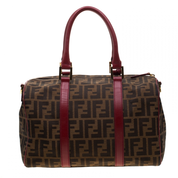 مملوكة مسبقًا Fendi Red Canvas Zucca Jacquard Boston Bag