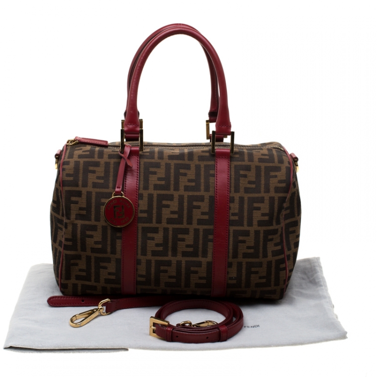 مملوكة مسبقًا Fendi Red Canvas Zucca Jacquard Boston Bag