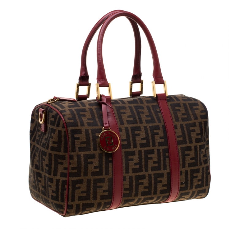 مملوكة مسبقًا Fendi Red Canvas Zucca Jacquard Boston Bag
