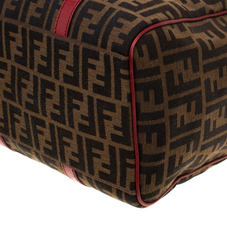 مملوكة مسبقًا Fendi Red Canvas Zucca Jacquard Boston Bag
