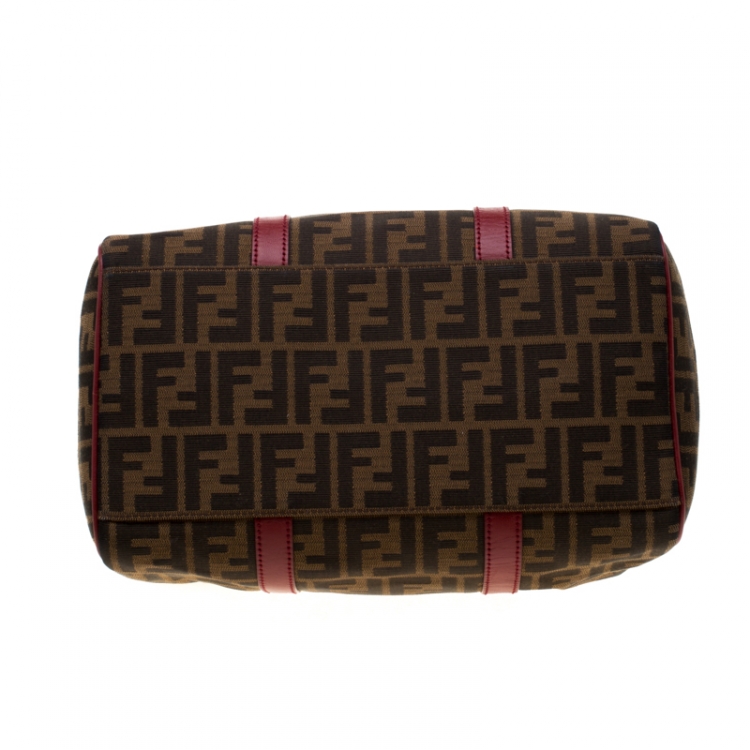 مملوكة مسبقًا Fendi Red Canvas Zucca Jacquard Boston Bag