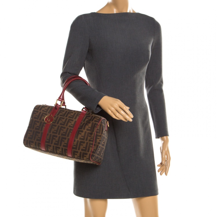 مملوكة مسبقًا Fendi Red Canvas Zucca Jacquard Boston Bag
