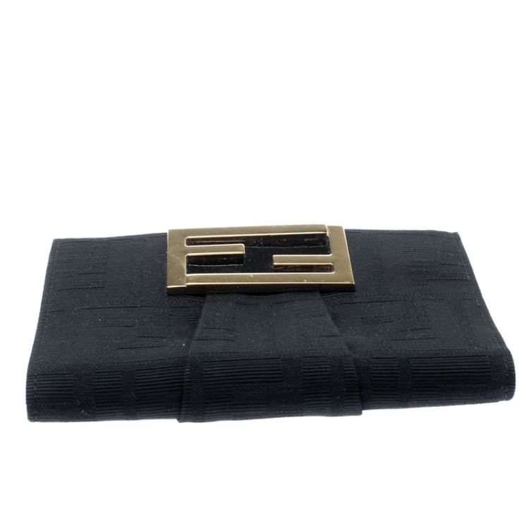 Pre Owned Fendi Black Zucca Canvas Compact Wallet