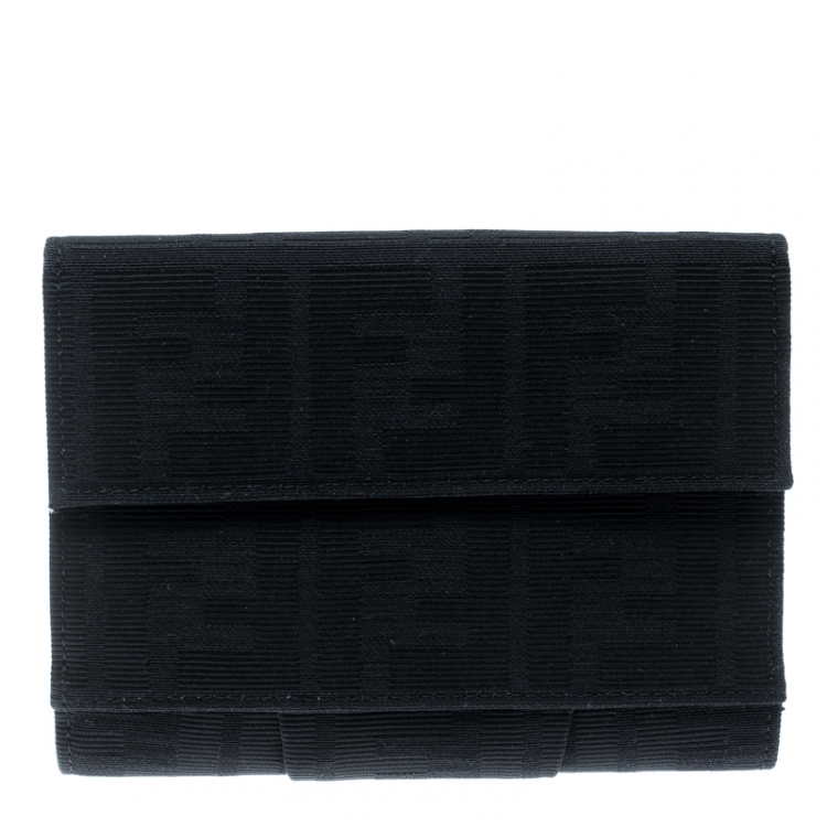 Pre Owned Fendi Black Zucca Canvas Compact Wallet