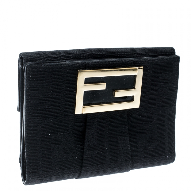Pre Owned Fendi Black Zucca Canvas Compact Wallet