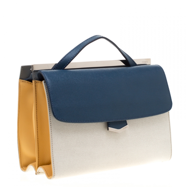 Pre Owned Fendi Tri Color Textured Leather Small Demi Jour Top Handle Bag