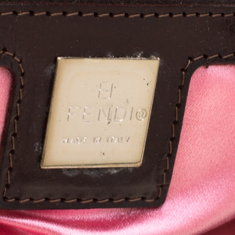 Pre Owned Fendi Blue Rose Embroidered  Denim Baguette