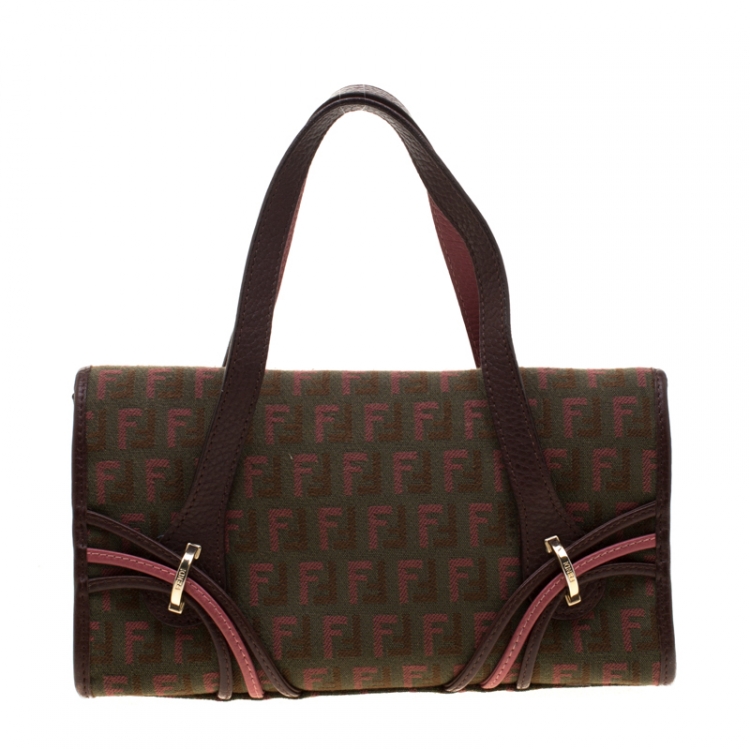 Pre Owned Fendi Multicolor Zucchino Canvas and Leather Satchel