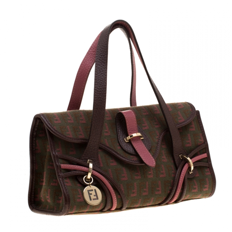 Pre Owned Fendi Multicolor Zucchino Canvas and Leather Satchel