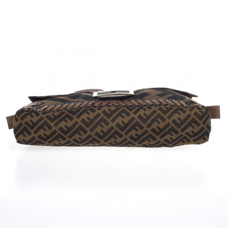 Pre Owned Fendi Brown Chain Zucca Baguette Flap Bag