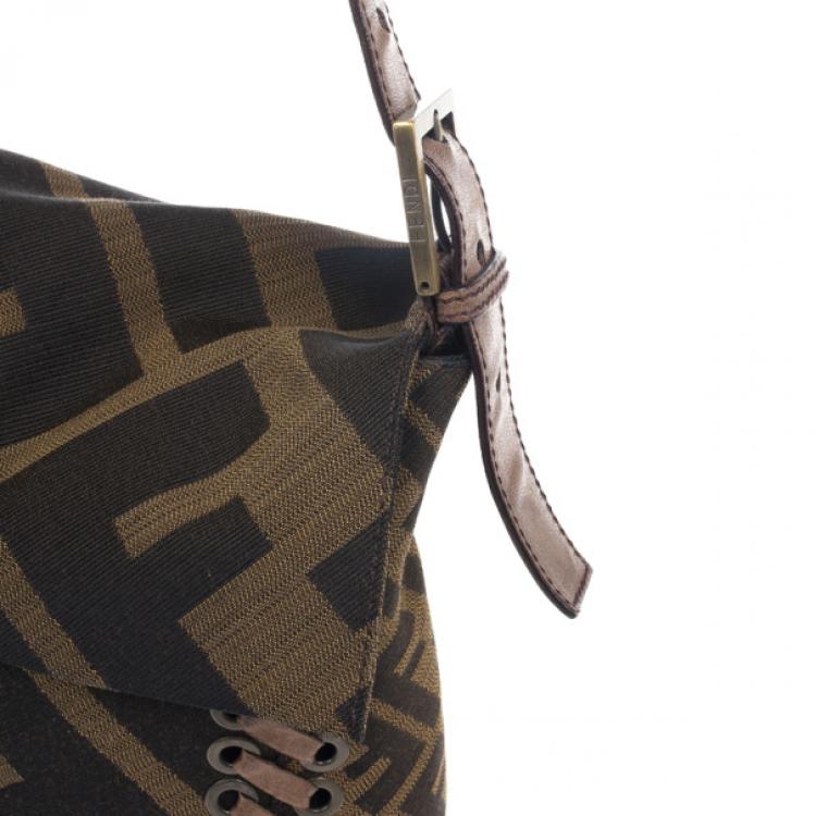 Pre Owned Fendi Brown Chain Zucca Baguette Flap Bag