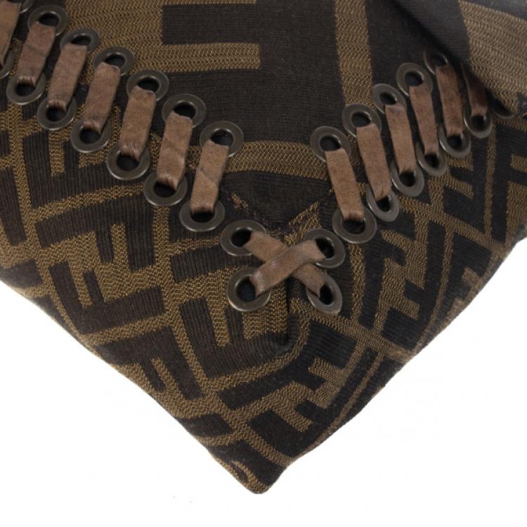 Pre Owned Fendi Brown Chain Zucca Baguette Flap Bag